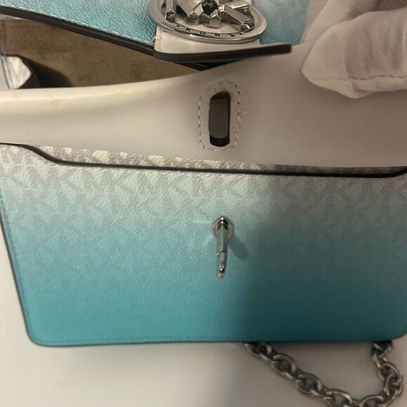 Michael Kors Greenwich Crossbody Ocean Blue Multi & Small Card Case Wristlet - Picture 7 of 10